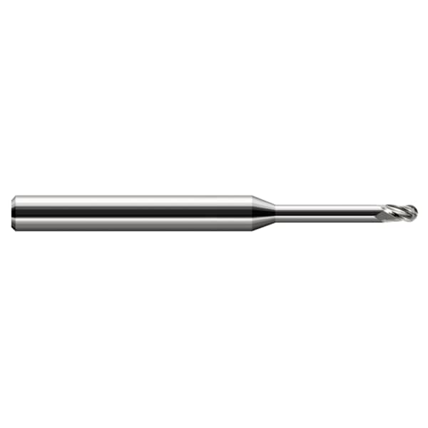 Harvey Tool Miniature End Mill Ball Long Reach, Stub Flute, 0.0470